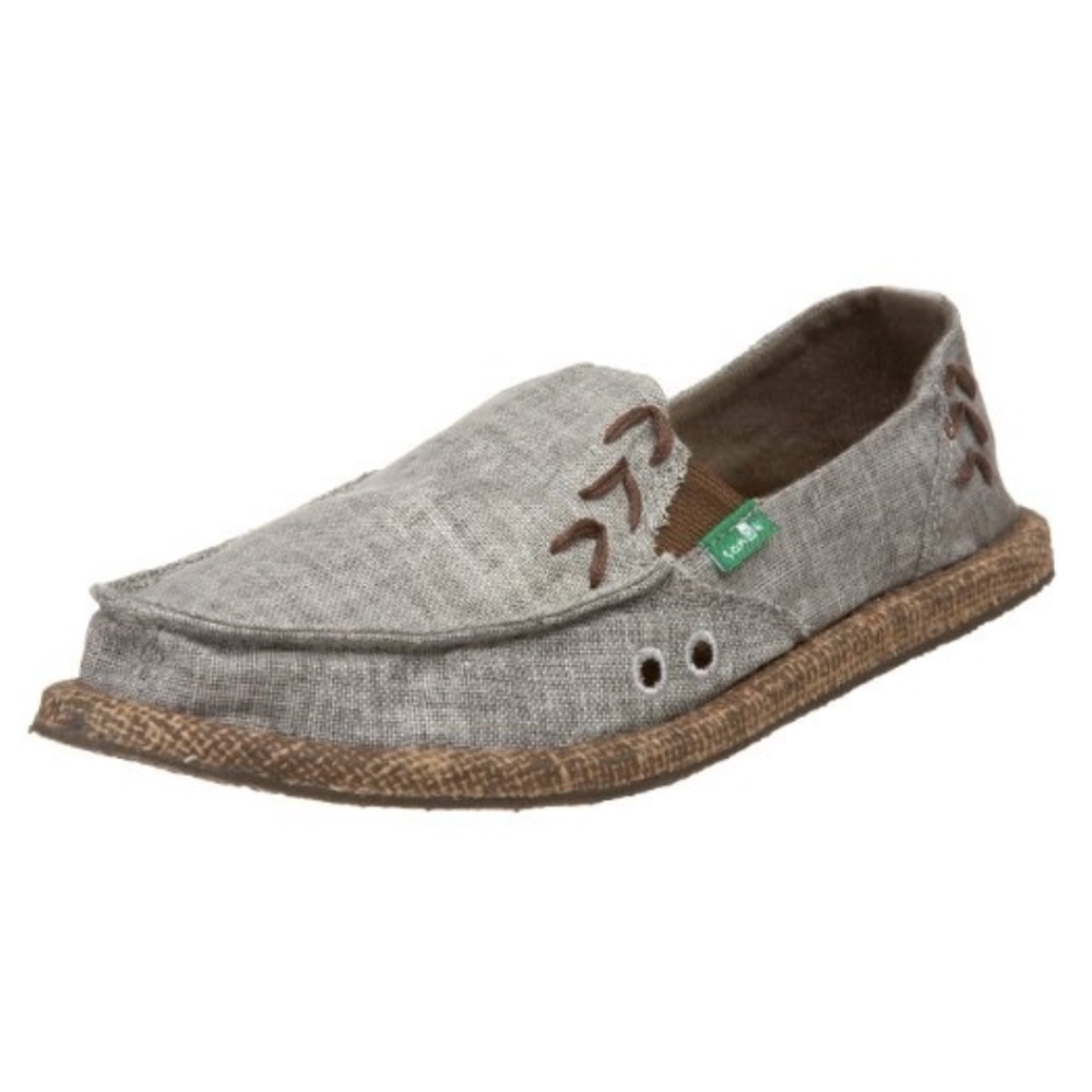 Sanuk Gray Canvas Slip-On Sneakers with Brown Accents